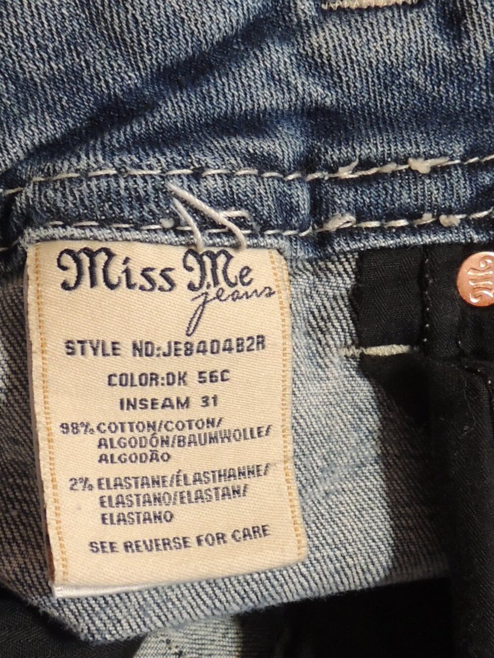 Miss Me Jeans Signature Bootcut Woman 29 Blue White Pocket Distressed Denim Jean - Picture 8 of 10